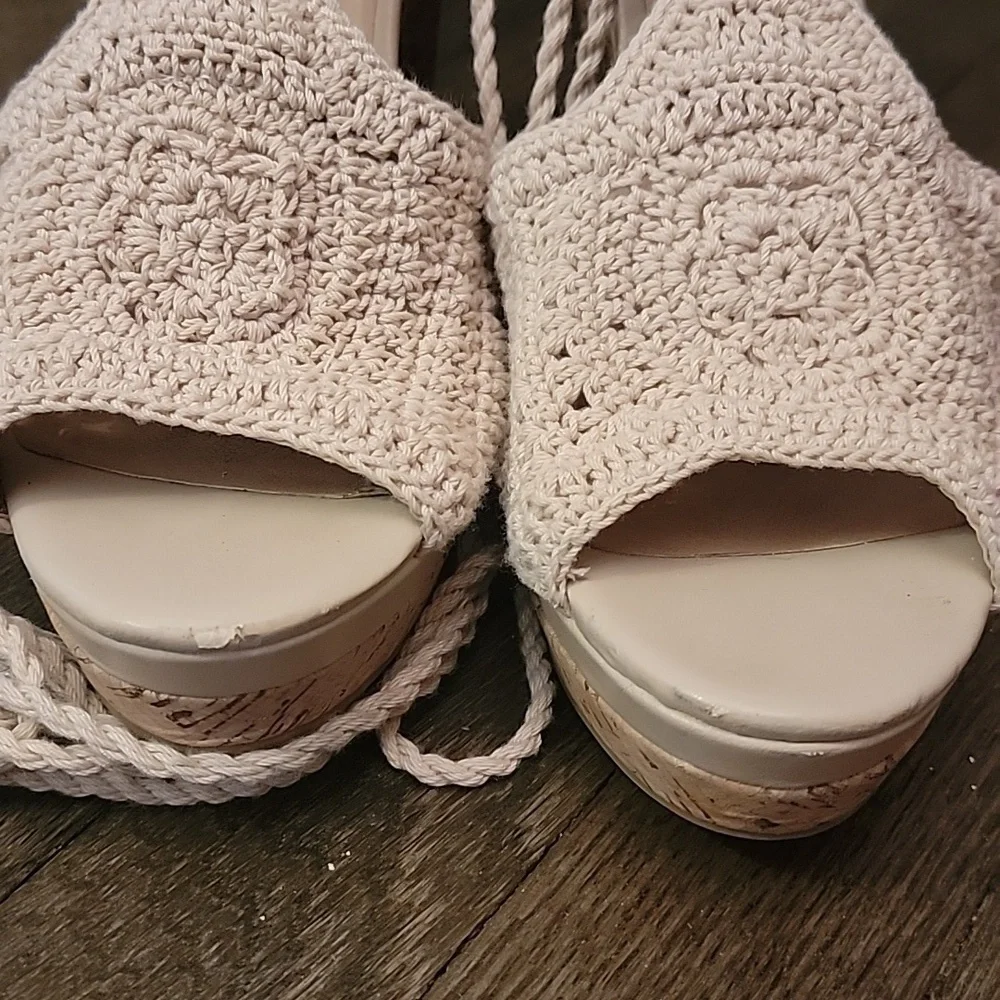 MODA SPANA cork wedge heel strappy embroidery Sz 9.5 - Picture 6 of 7